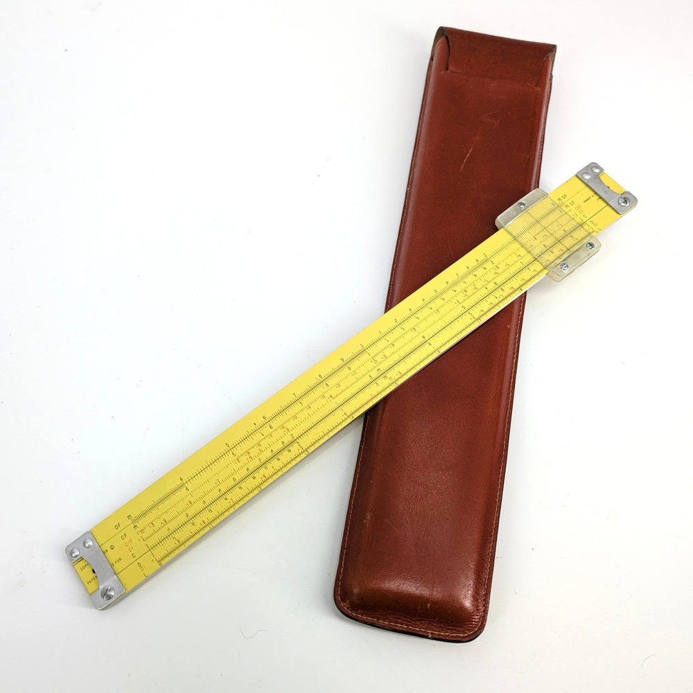 Pickett Model N1010-ES Eye-Saver Yellow Trig Speed Slide Rule w/ Leather Case